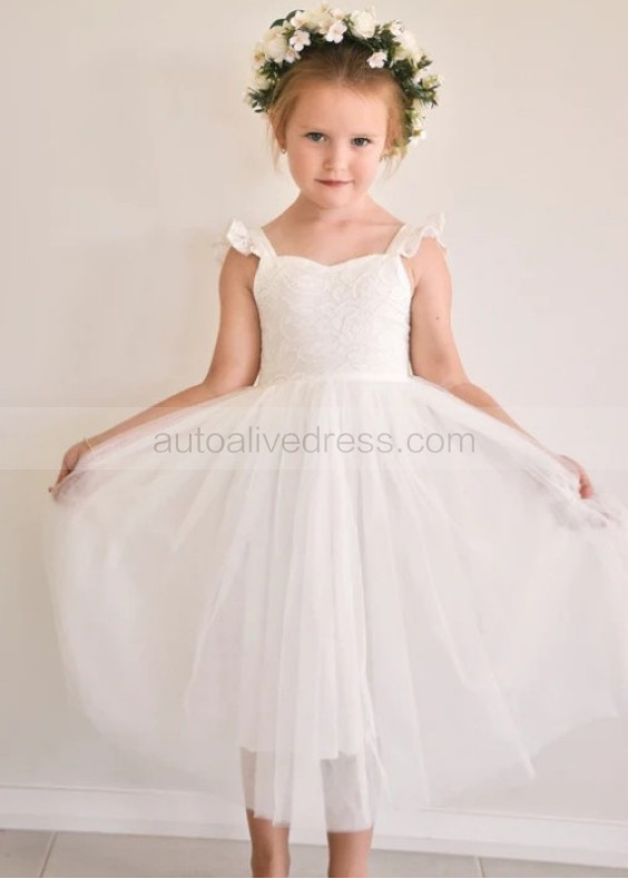 Ivory Lace Tulle Open Back Flower Girl Dress Ivory Lace Tulle Open Back Flower Girl Dress